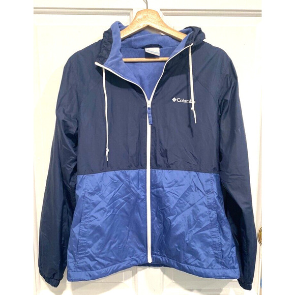 Columbia - Fleeced lined hooded Blue & Navy raincoat women's size Medium - Picture 1 of 4